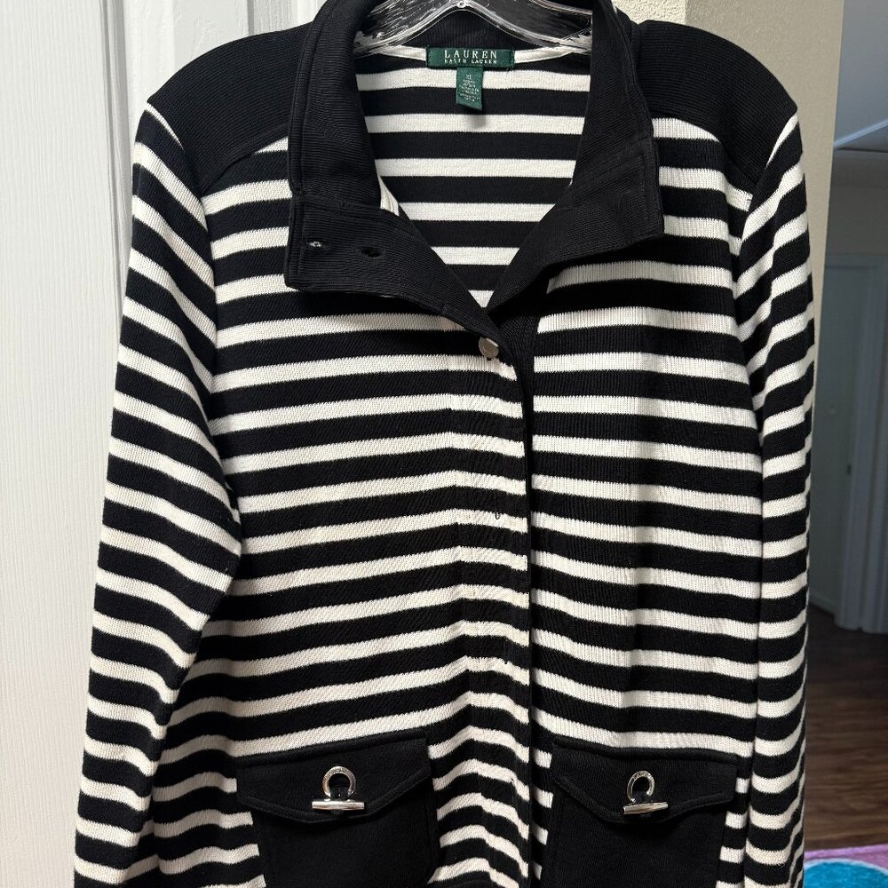Polo Ralph Lauren Black & White Striped Zip Jacket – XL